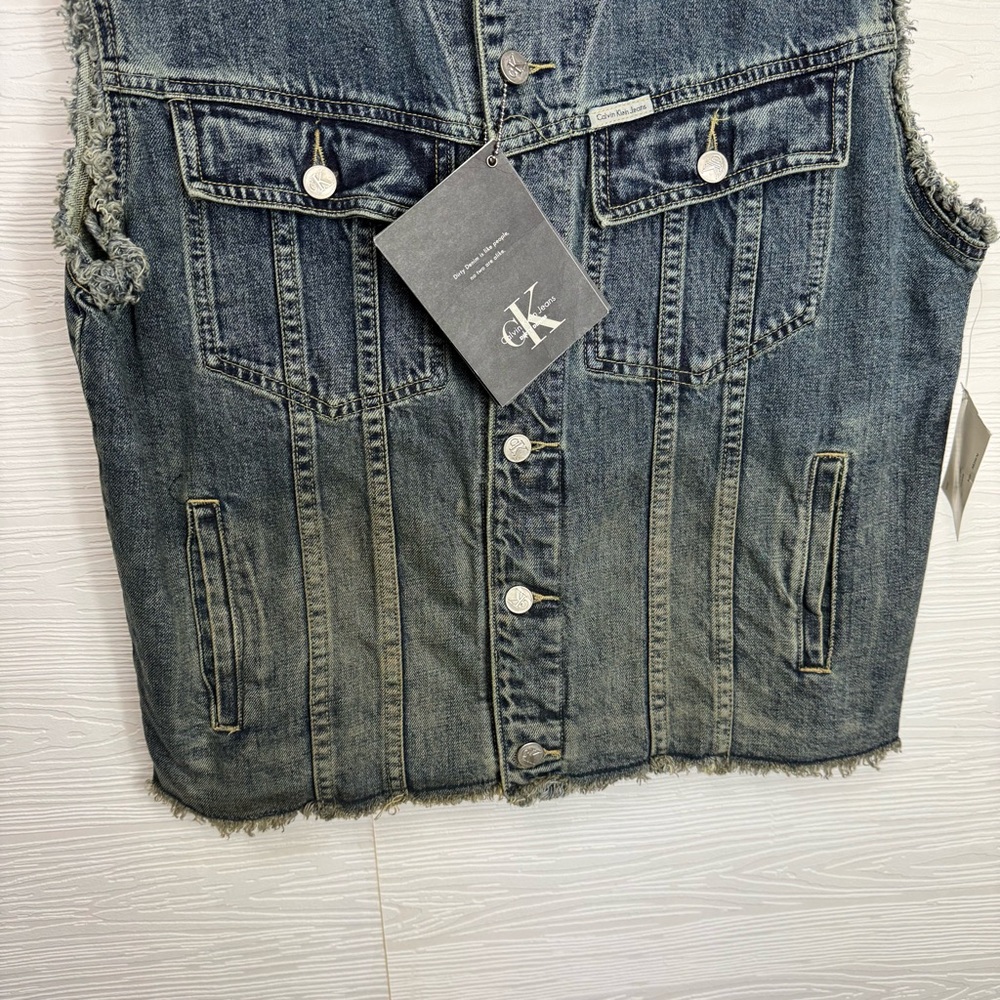 Vintage Calvin Klein Jeans Men's Dark Blue Denim Vest Dead Stock - Picture 4 of 13